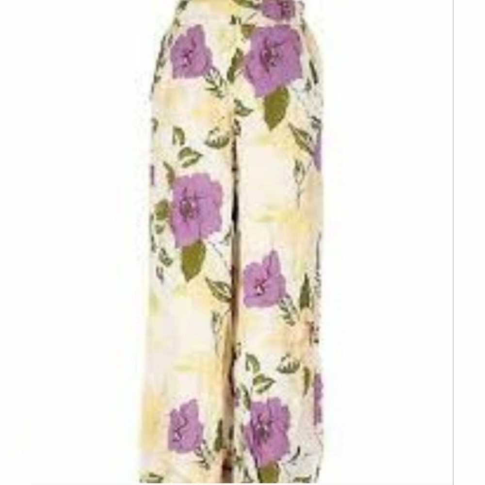 Aritzia Wide-Leg Floral Pants in Purple, Cream & Green